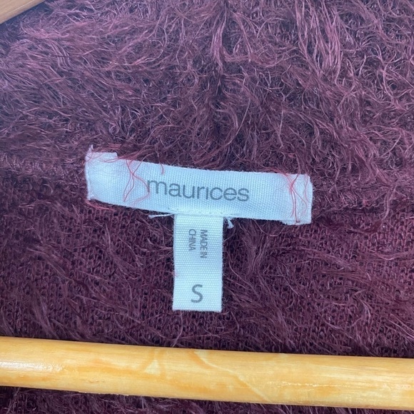 Maurices Soft Fuzzy Maroon Open Front Cardigan Womens Size Small - Picture 7 of 9